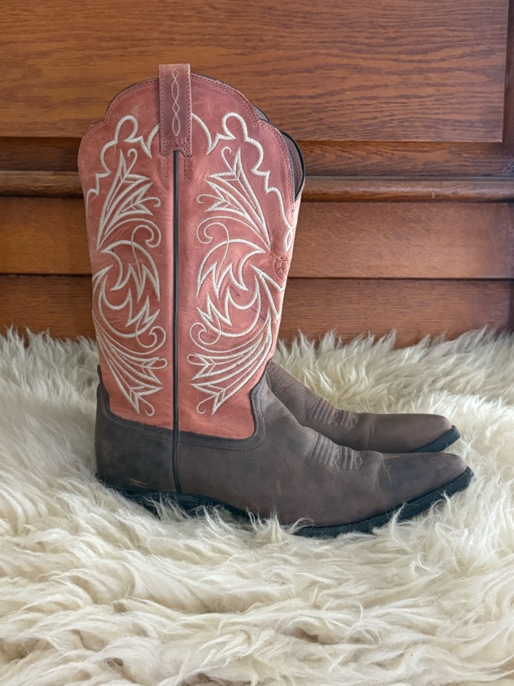 Ariat Brown Foot & Rust Pink Shaft Western Heeled Boots